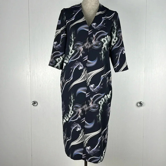& OTHER STORIES Fumé Print Dress Elbow Length Sleeve V-Neck Black Size 4 - Picture 3 of 16